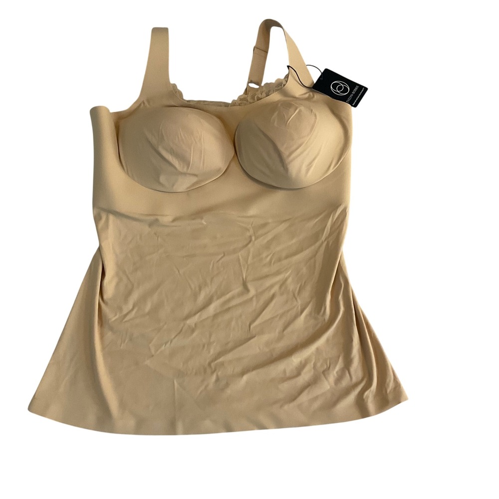 Evelyn Bobbie Lace Trim Bra Cami Women XL Beige Wireless Seamless Shapewear